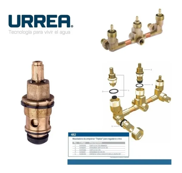 Cartucho Urrea R470086 Para Mezcladora Regadera Y Tina Triplex - Imagen 2